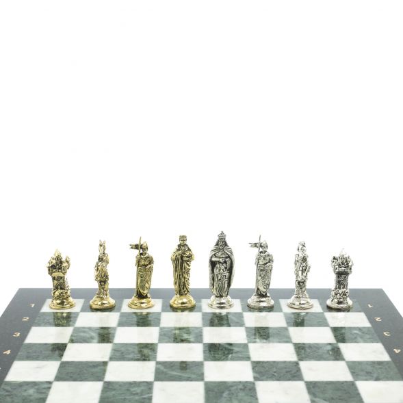 Шахматы &amp;quot;Рыцари крестоносцы&amp;quot; доска 44х44 см из мрамора и змеевика 128237