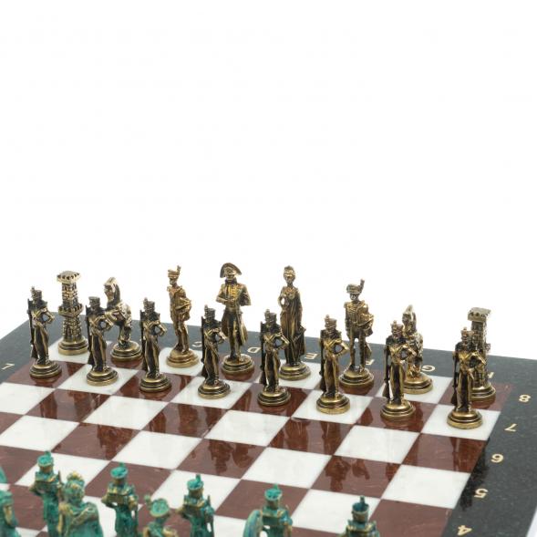 Шахматы &amp;quot;Отечественная война 1812 г. &amp;quot; фигуры бронза / патина 40х40 см мрамор лемезит 128398