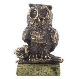 Сувенир "Филин на ветке" змеевик бронза