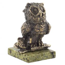 Сувенир "Филин на ветке" змеевик бронза