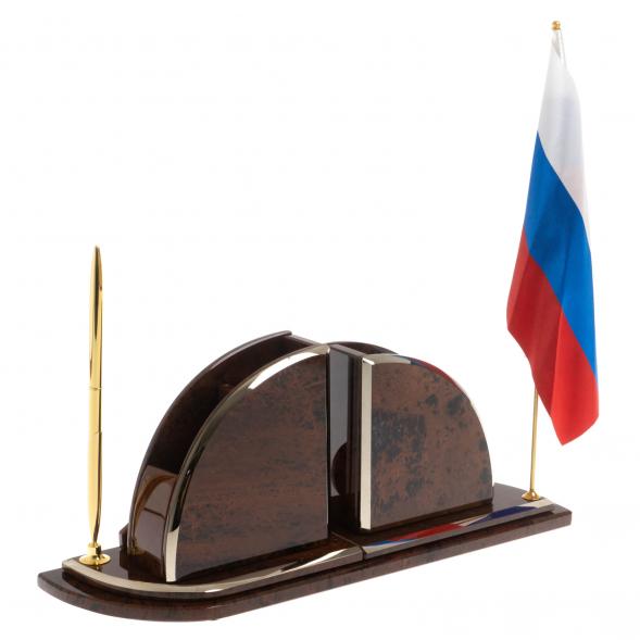 Настольный набор с флагом &amp;quot;Полумесяц&amp;quot; камень обсидиан 121960