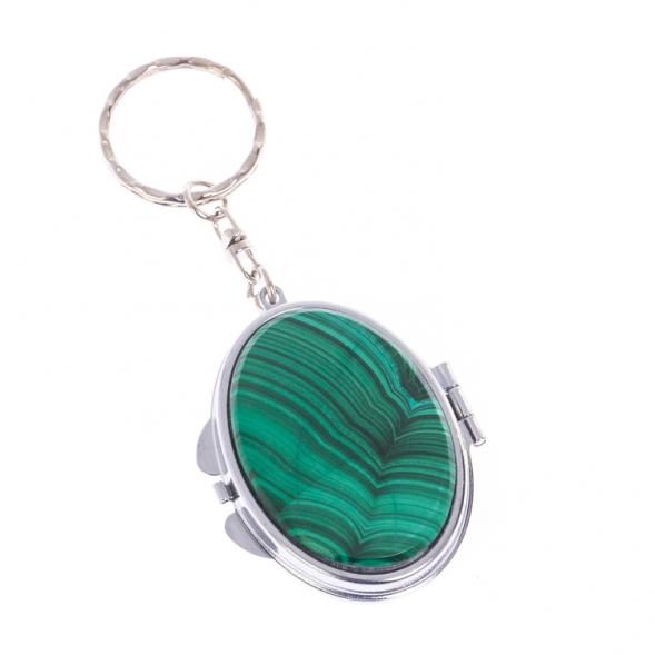 Складное зеркало брелок из малахита овальное 126673