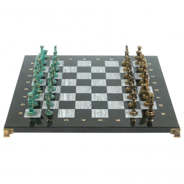 Шахматы &amp;quot;Отечественная война 1812 г. &amp;quot; фигуры бронза / патина 40х40 см серый мрамор 128399