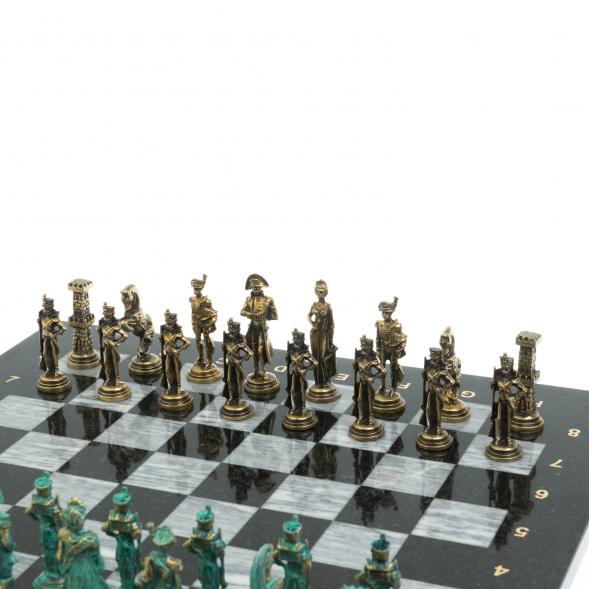 Шахматы &amp;quot;Отечественная война 1812 г. &amp;quot; фигуры бронза / патина 40х40 см серый мрамор 128399