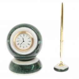 Настольные часы "Шар Антистресс" из змеевика 10,5 см с ручкой
