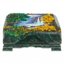 Шкатулка с рисунком "Водопад" змеевик 21х12х8,5 см ПЗ