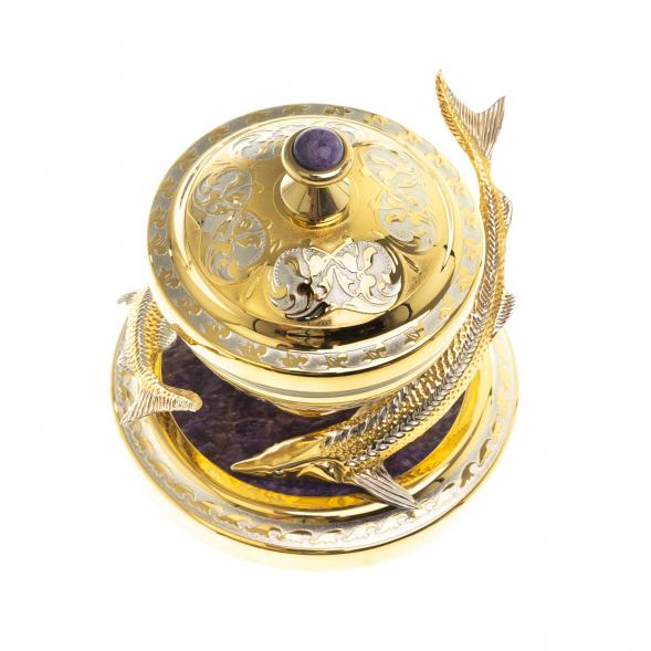 Икорница &amp;quot;Две стерлядки&amp;quot; камень чароит Златоуст 124183