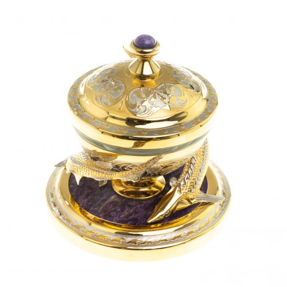 Икорница &amp;quot;Две стерлядки&amp;quot; камень чароит Златоуст 124183