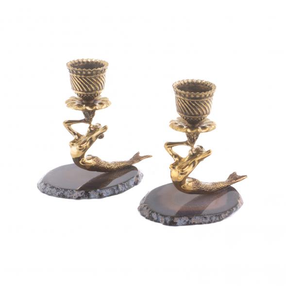 Подсвечники &amp;quot;Русалка&amp;quot; из камня серый агат с бронзой пара 124330