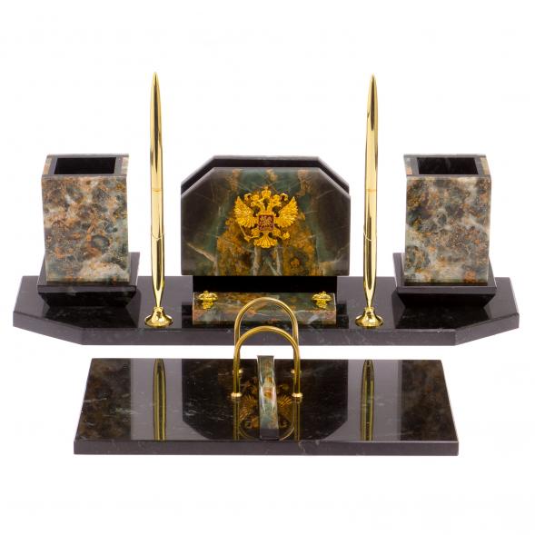 Настольный набор &amp;quot;Герб России&amp;quot; из офиокальцита 116490