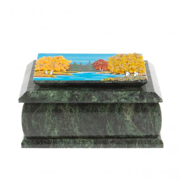 Шкатулка с рисунком &amp;quot;Осень&amp;quot; из змеевика 16х12х7,5 см 127134