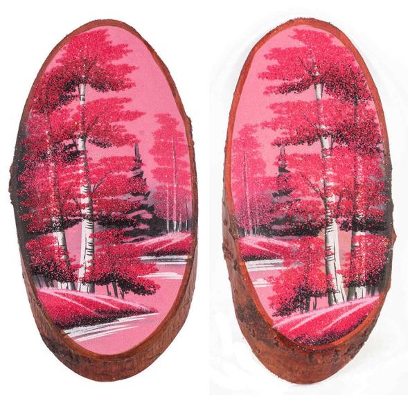 Панно на срезе дерева &amp;quot;Розовый закат&amp;quot; вертикальное 35-40 см каменная крошка 118854