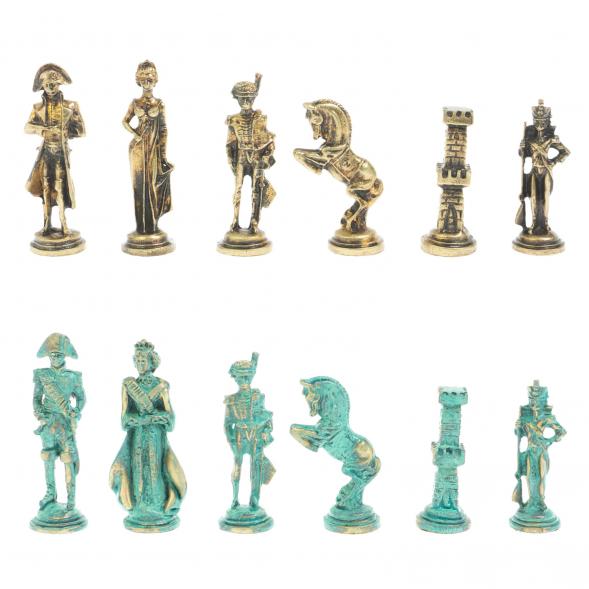 Шахматы &amp;quot;Отечественная война 1812 г. &amp;quot; фигуры бронза / патина 40х40 см мрамор змеевик 128400
