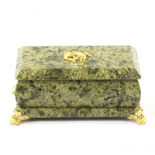 Шкатулка с ящерицей змеевик 13х8х5 см 112004