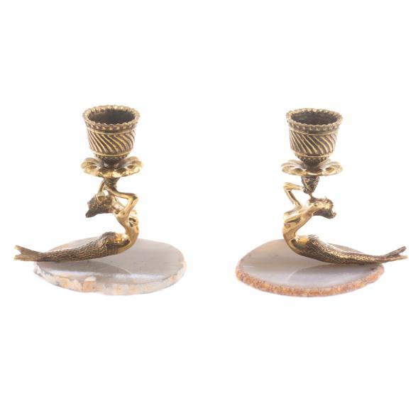 Подсвечники &amp;quot;Русалка&amp;quot; из камня агат с бронзой пара 124331