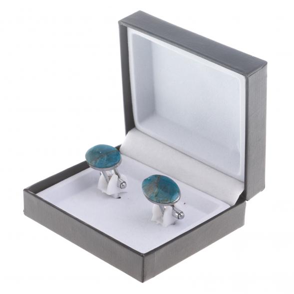 Запонки камень голубой апатит овальные 124412