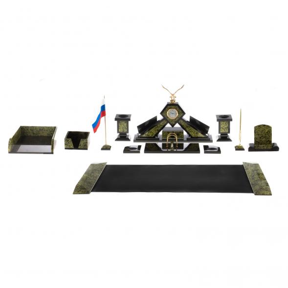 Письменный набор &amp;quot;Орел&amp;quot; из змеевика с бюваром и лотком для бумаг А4 124569