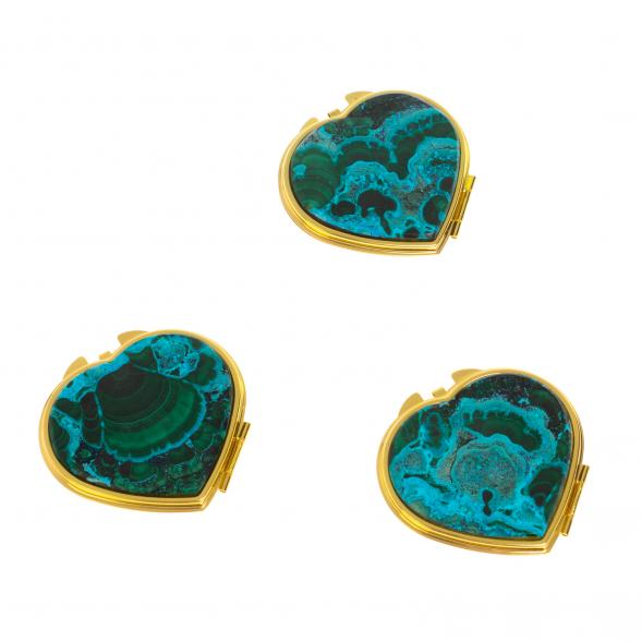 Зеркало карманное &amp;quot;Сердце&amp;quot; из малахита с хризоколлой цвет золото 126750