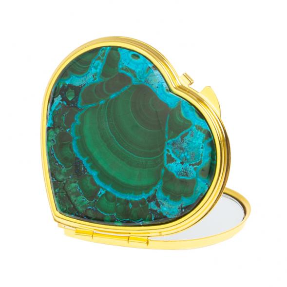 Зеркало карманное &amp;quot;Сердце&amp;quot; из малахита с хризоколлой цвет золото 126750