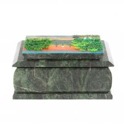 Шкатулка с рисунком "Лето" из змеевика 16х12х7,5 см