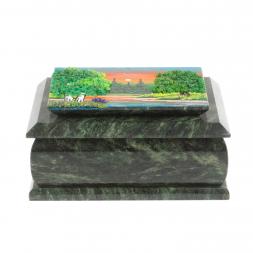 Шкатулка с рисунком "Лето" из змеевика 16х12х7,5 см