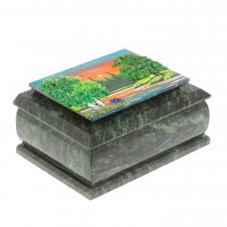 Шкатулка с рисунком "Лето" из змеевика 16х12х7,5 см