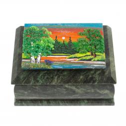 Шкатулка с рисунком "Лето" из змеевика 16х12х7,5 см
