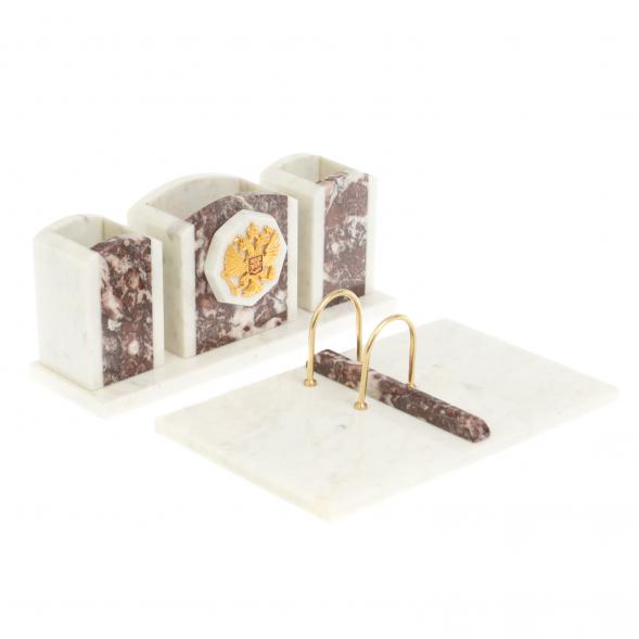 Письменный набор &amp;quot;Канцелярский&amp;quot; с гербом из мрамора и креноида 127455