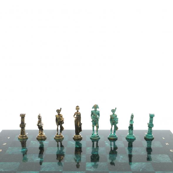 Шахматы &amp;quot;Отечественная война 1812 г. &amp;quot; фигуры бронза / патина 40х40 см змеевик 128401