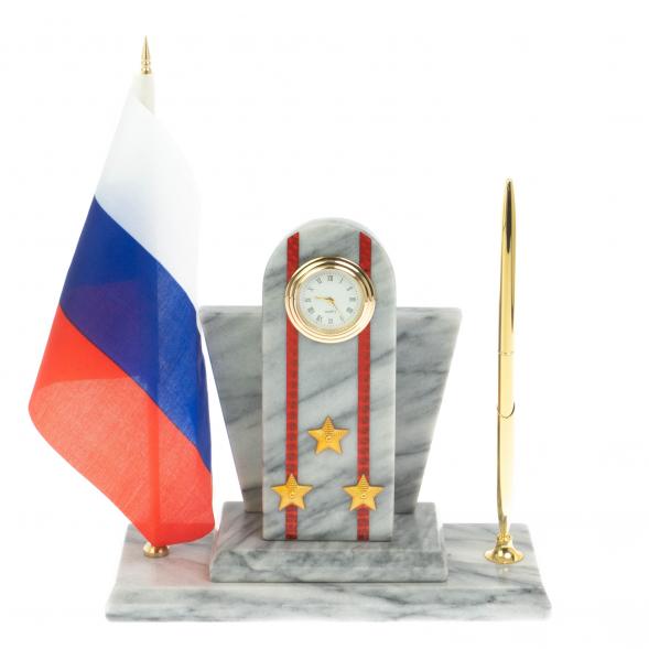 Настольный набор &amp;quot;Погон Полковник МВД&amp;quot; с часами мрамор 129501