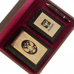 Подарочный набор &amp;quot;Держава&amp;quot; обложка для паспорта, ежедневник и ручка Parker