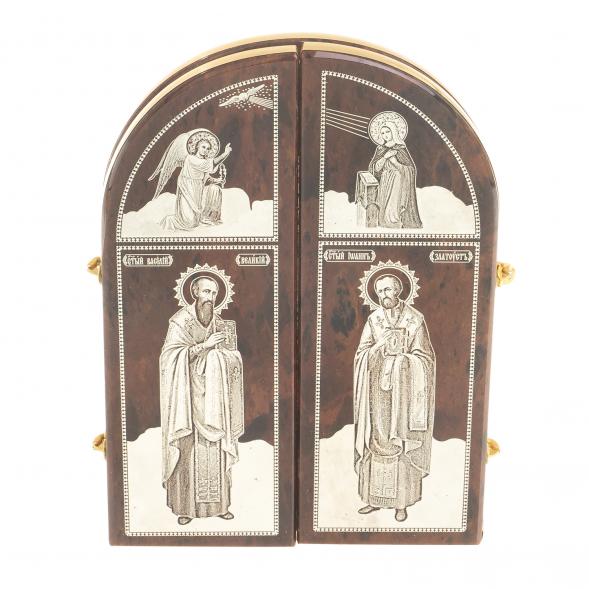 Икона складная &amp;quot;Святые&amp;quot; арка большая камень обсидиан 122990