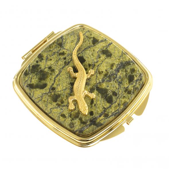 Зеркальце закругленное из змеевика прямая ящерица цвет золото 124185