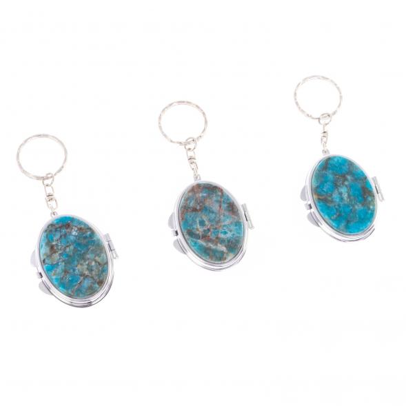 Складное зеркало брелок голубой апатит овальное 126604