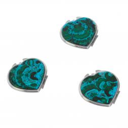 Зеркало карманное &amp;quot;Сердце&amp;quot; из малахита с хризоколлой цвет серебро