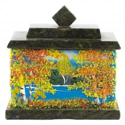 Шкатулка с рисунком из каменной крошки "Осень" 10,5х7х10 см