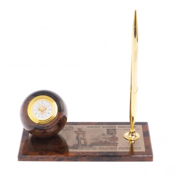 Письменный набор &amp;quot;Купюра 5000 рублей&amp;quot; из коричневого обсидиана 127059