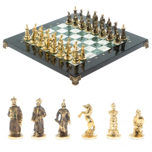 Шахматы &amp;quot;Турецкие&amp;quot; из бронзы змеевика и мрамора 32х32 см 128079