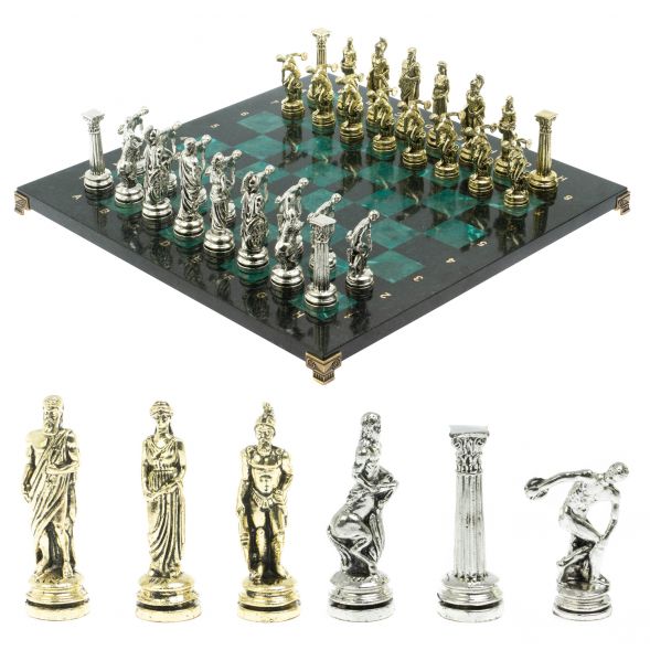 Шахматы &amp;quot;Олимпийские игры&amp;quot; доска 44х44 см из мрамора и змеевика 128240