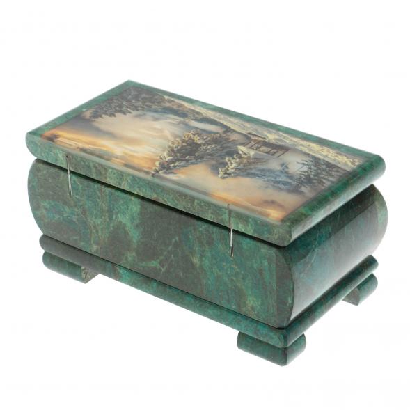 Шкатулка &amp;quot;Зима. Беседка&amp;quot; из змеевика 16х8х7,5 см 128848