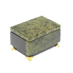 Шкатулка из светлого и темного змеевика 10х6,5х6 см