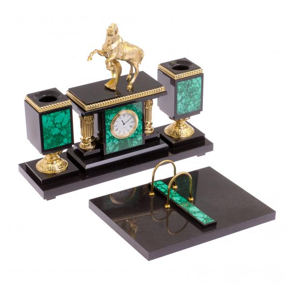 Письменный прибор &amp;quot;Конь на дыбах&amp;quot; камень малахит 125078