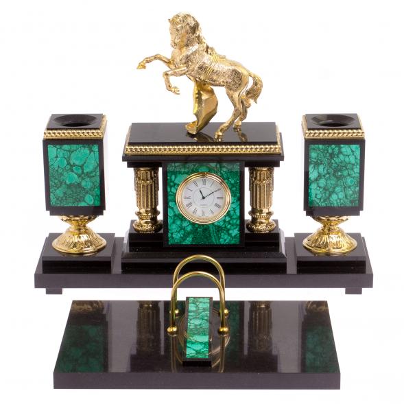 Письменный прибор &amp;quot;Конь на дыбах&amp;quot; камень малахит 125078