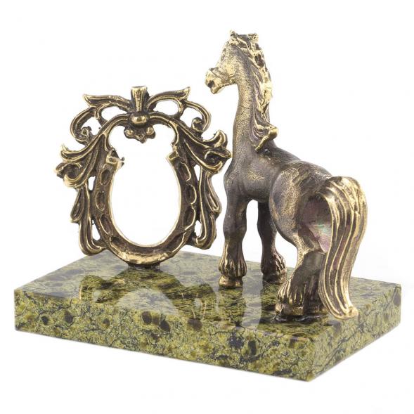 Статуэтка &amp;quot;Лошадка с ажурной подковой&amp;quot; из бронзы и змеевика 120199