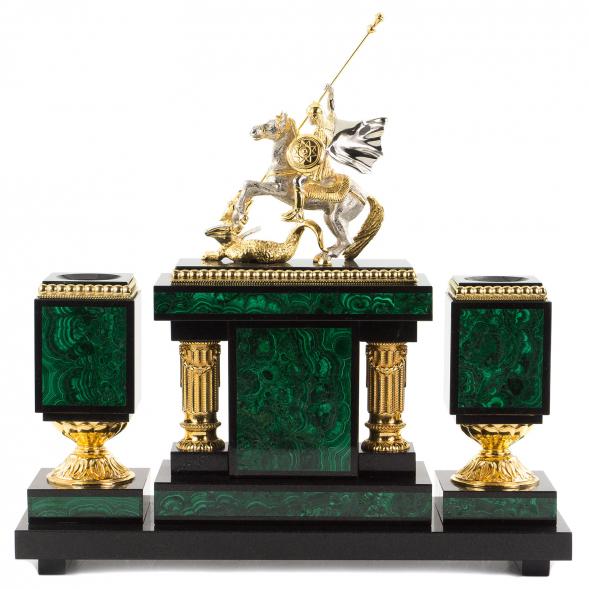 Настольный набор &amp;quot;Георгий Победоносец&amp;quot; малахит 120571