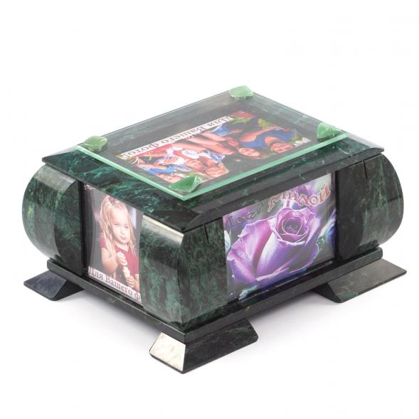 Шкатулка для украшений с рамкой для фото камень змеевик 24,5х20х13,5 см 121616