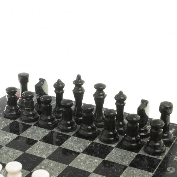 Шахматы с гравировкой &amp;quot;Турнирные&amp;quot; доска 36х36 см белый мрамор змеевик 124095