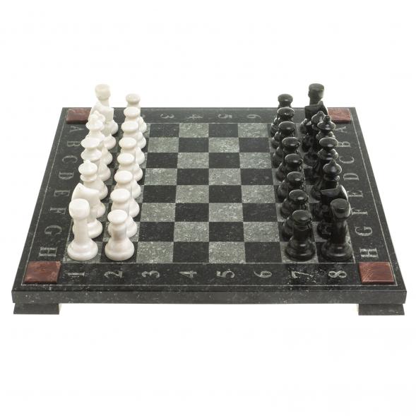 Шахматы с гравировкой &amp;quot;Турнирные&amp;quot; доска 36х36 см белый мрамор змеевик 124095