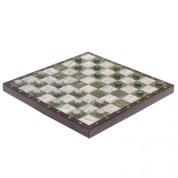 Шахматный набор 3 в 1 серый мрамор, змеевик с гравировкой 126140