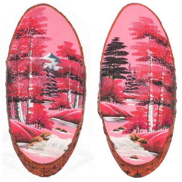 Панно на срезе дерева &amp;quot;Розовый закат&amp;quot; вертикальное 65-70 см каменная крошка 118859